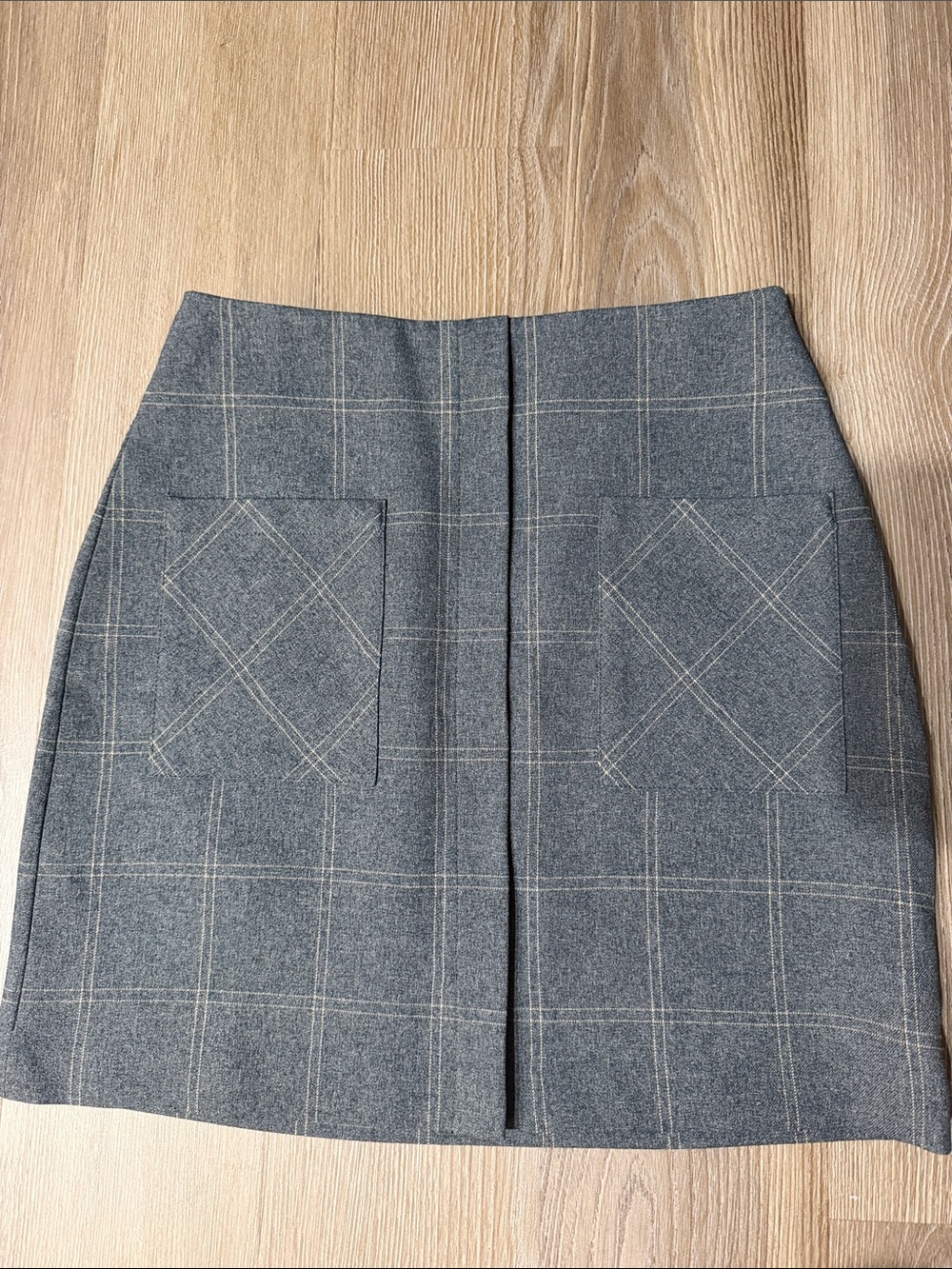 Mango Gray Plaid Mini Skirt with Front Patch Pockets